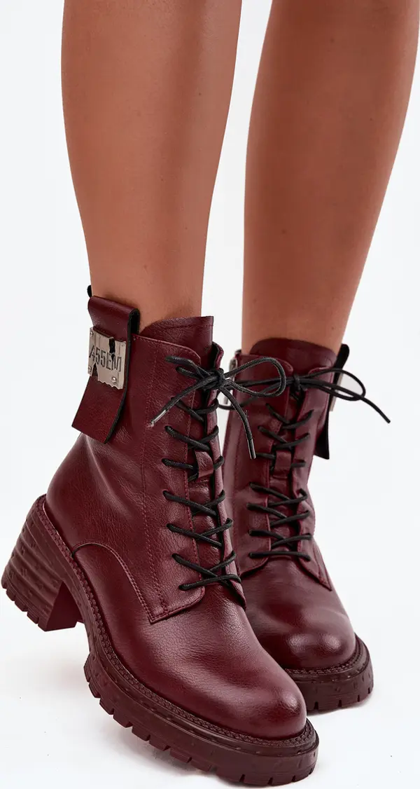 ARTIKER Кожени дамски ботуши на платформа с декоративен елемент Artiker