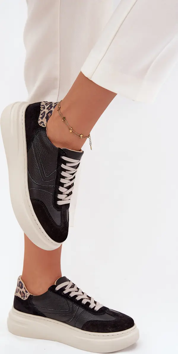 Zazoo Кожени дамски маратонки на платформа Пантерка Zazoo