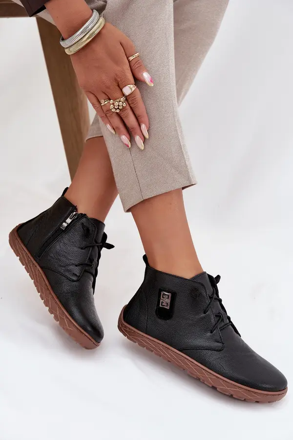 Zazoo Кожени дамски обувки Barefoot с декоративен детайл Zazoo