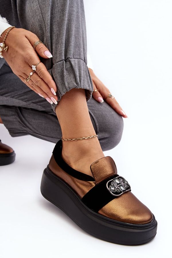 Laura Messi Кожени дамски обувки на платформа с орнамент Laura Messi