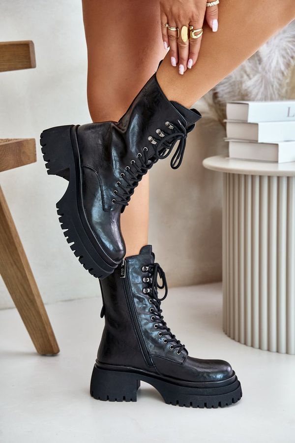 GOE Кожени дамски работни ботуши с топла подплата GOE