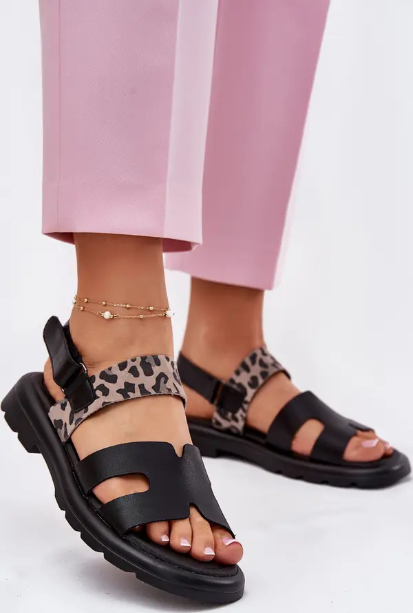 VINCEZA Кожени Дамски Сандали На Плосък Ток Пантерка Vinceza