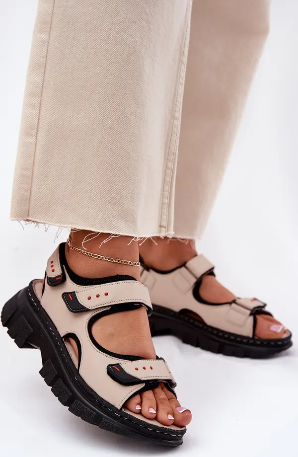 ARTIKER Кожени Дамски Сандали С Лепки Бежови Artiker