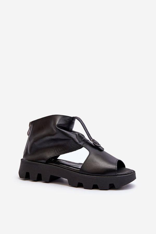 Zazoo Кожени дамски сандали Zazoo 999 със златен цип