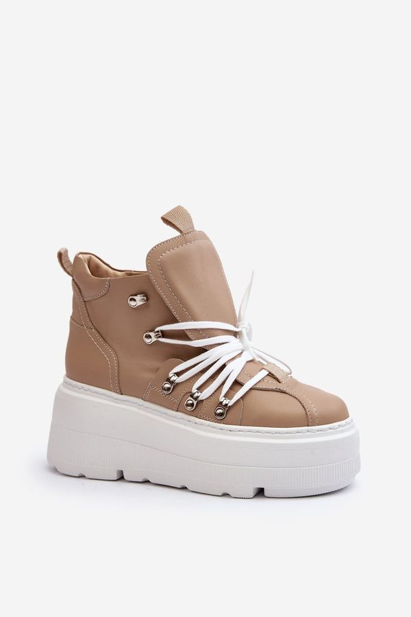 Zazoo Кожени дамски спортни обувки Zazoo 3416 бежови