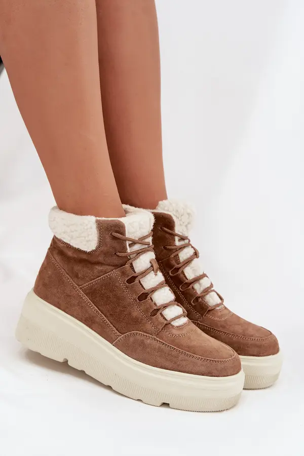 VINCEZA Кожени дамски зимни обувки с козина на платформа Vinceza