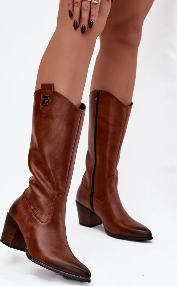 Zazoo Кожени каубойски ботуши с токчета