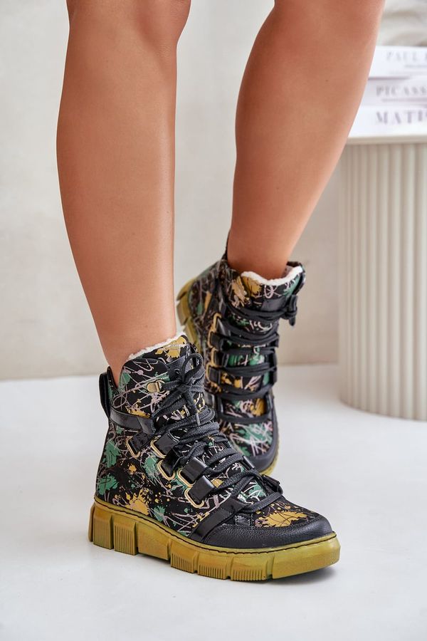 Maciejka Кожени Плоски С връзки Ботуши Maciejka