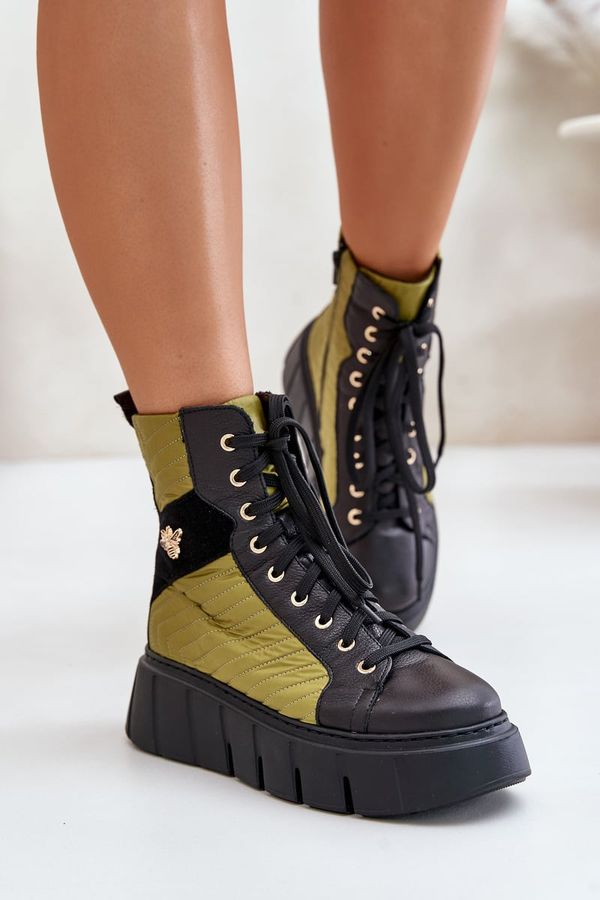 Maciejka Кожени равни ботуши с връзки Maciejka 06158-01 Черни