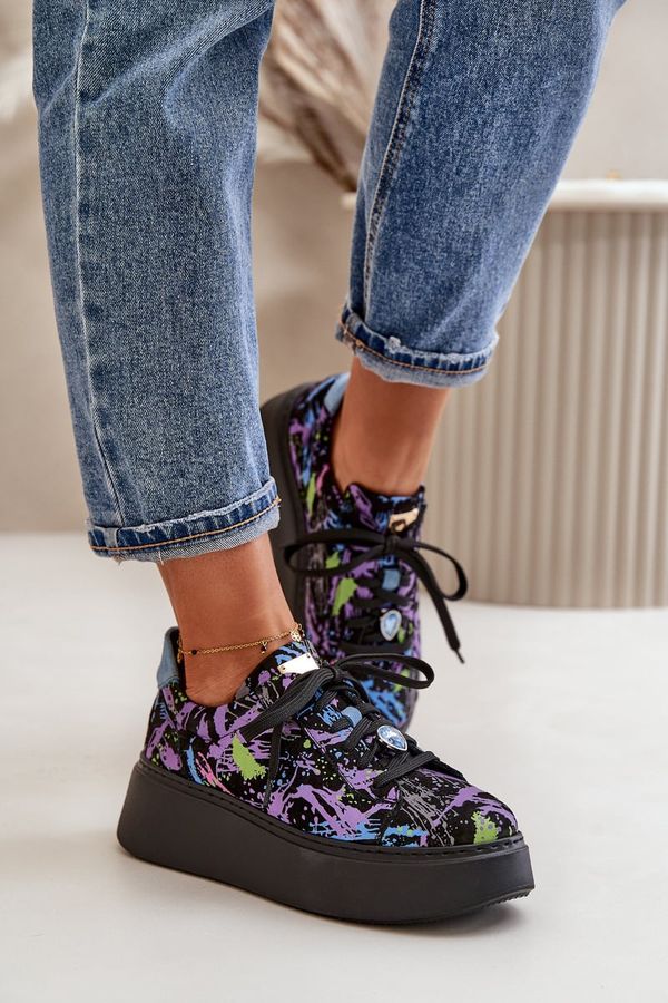 Maciejka Кожени спортни обувки на платформа лилави Maciejka