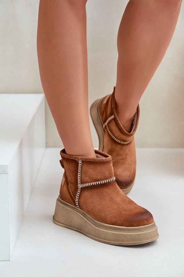 Maciejka Кожени Суедени Снежни Ботуши На Платформа И Висок Ток Кафяви Maciejka