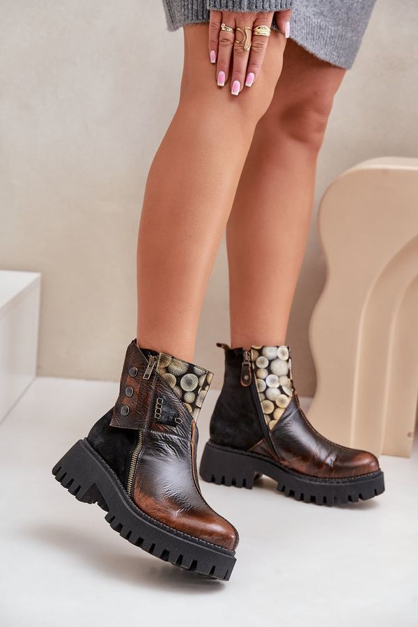Maciejka Кожени Утеплени Ботуши На Платформа С Плосък Ток Maciejka