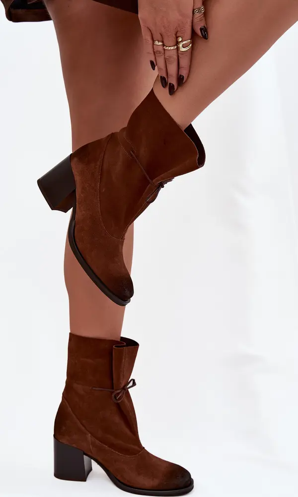 Zazoo Кожени велурени боти до глезена с ток Zazoo 1151