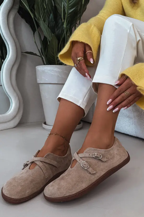 Zazoo Кожени велурени мокасини Zazoo N1271 бежови