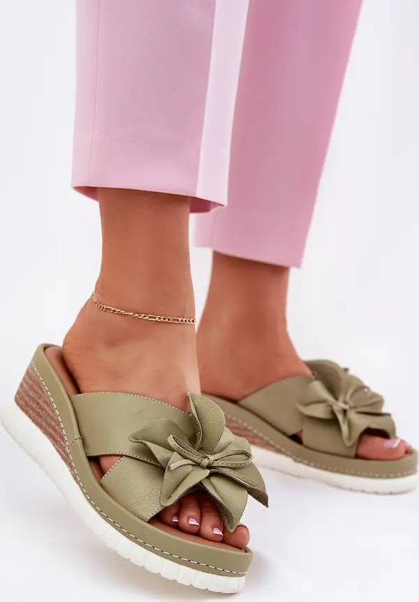 ARTIKER Кожени Женски Сандали На Ток С Декоративно Цвете Artiker