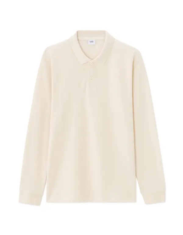 Celio Крем поло риза с дълъг ръкав Celio