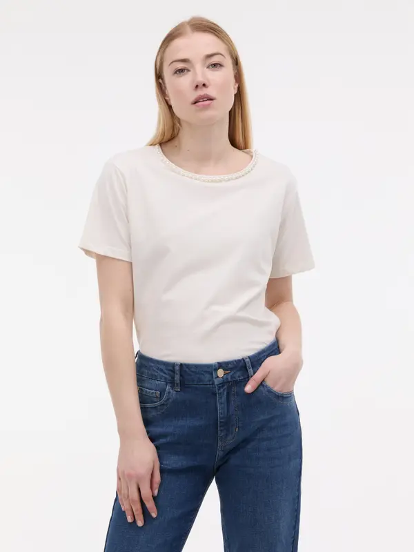 Orsay Кремава дамска тениска с апликация ORSAY