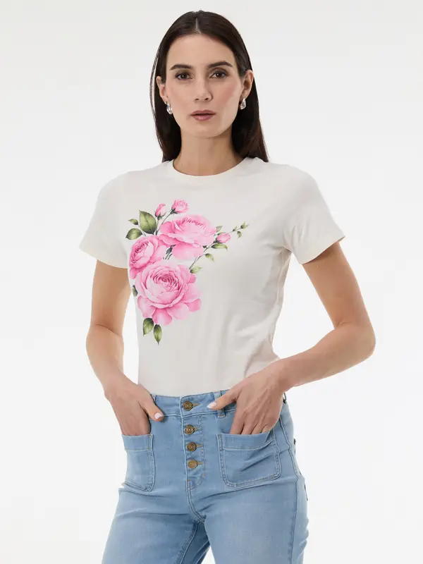 Orsay Кремава дамска тениска с щампа ORSAY