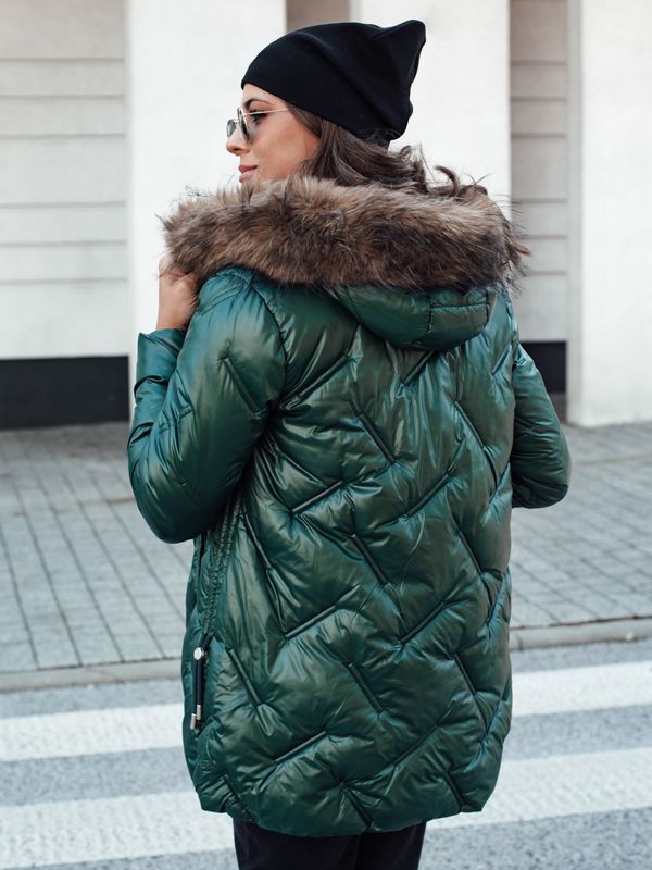 DStreet Kurtka damska CLASSIQ zimowa pikowana z kapturem ciemnozielona Dstreet