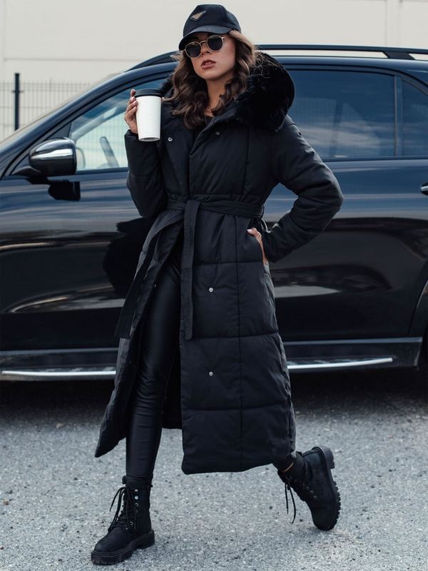 DStreet Kurtka damska pikowana długa GLAMWARM czarna Dstreet