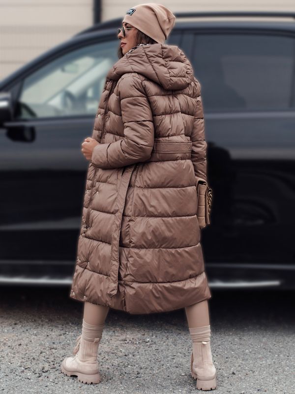 DStreet Kurtka damska VELVETTI  długa pikowana z kapturem dwustronna kamelowa Dstreet