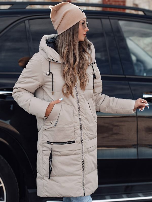 DStreet Kurtka damska zimowa NORFFI długa pikowana z kapturem biało-szara Dstreet