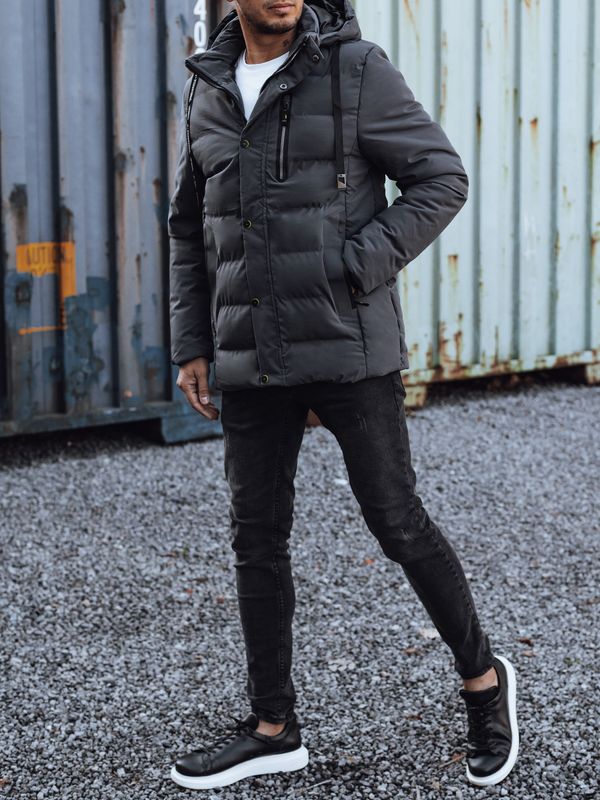 DStreet Kurtka męska zimowa pikowana z kapturem ciemnoszara Dstreet
