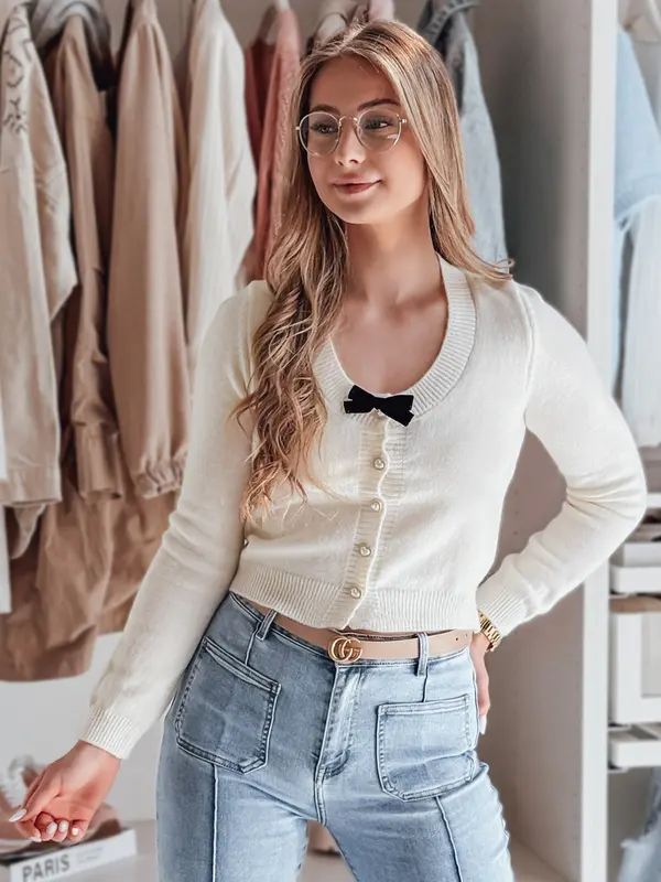 DStreet Къс дамски пуловер с панделка LAMURE екрю