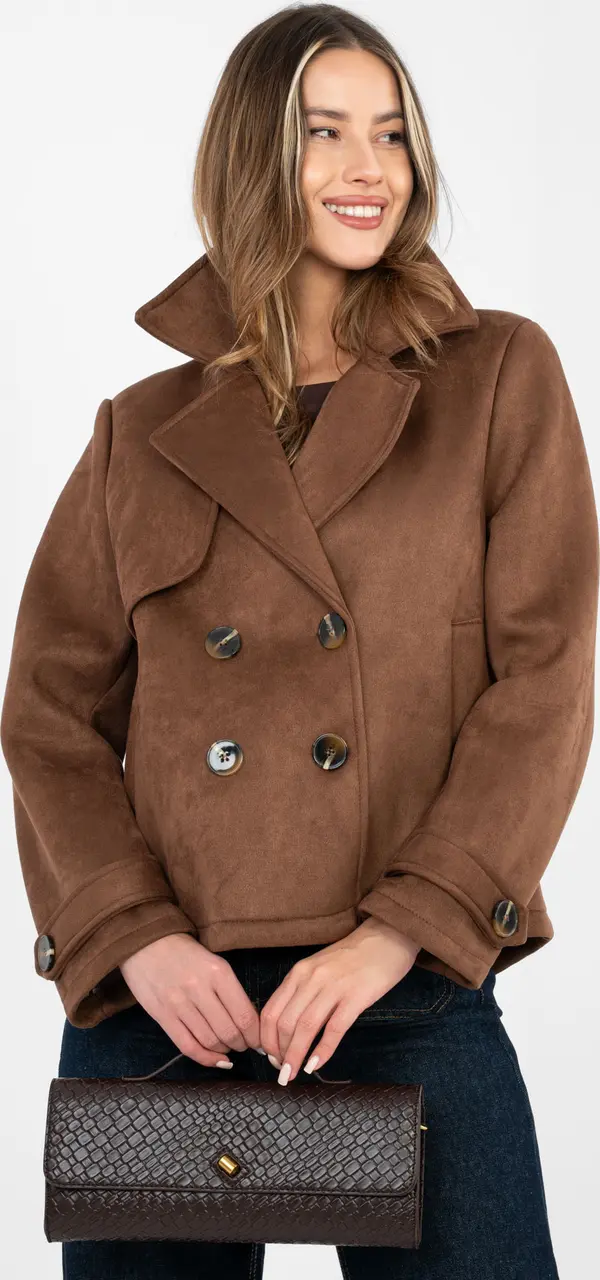 Factory Price Късо двуредно палто кафяво