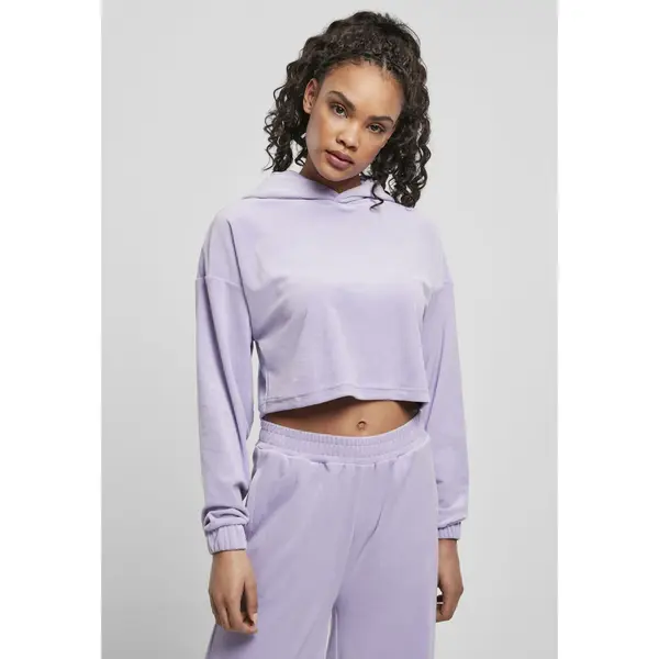 Urban Classics Ladies Cropped Velvet Oversized Hoody Lavender