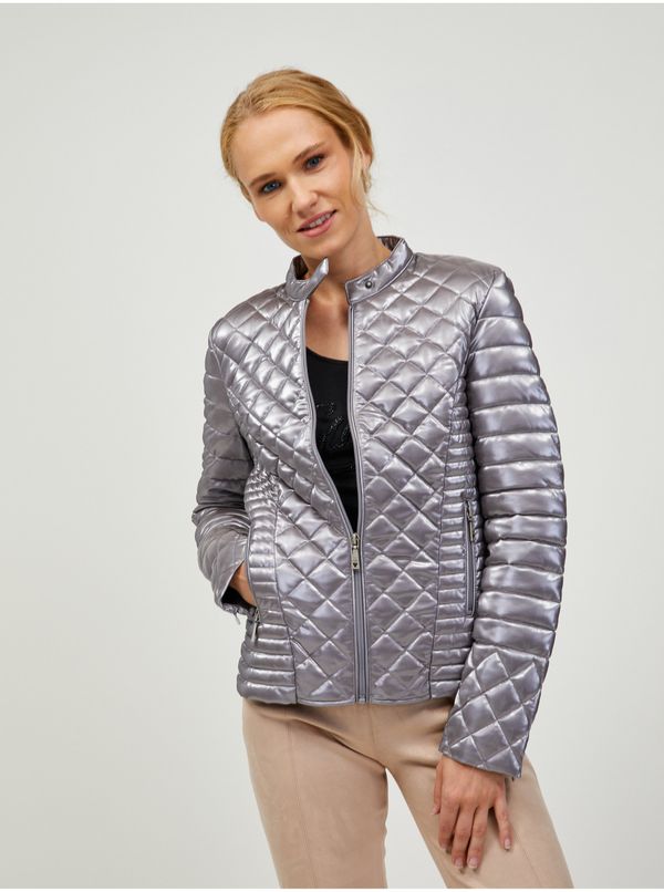 Guess Ladies quilted jacket in silver Guess Vona - Ladies