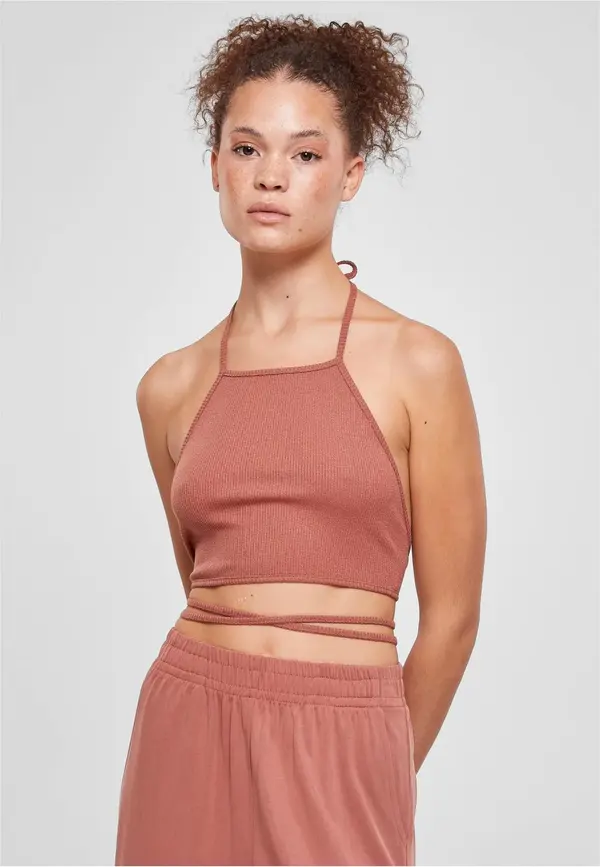 Urban Classics Ladies Rib Trapeze Cropped Top Terracotta