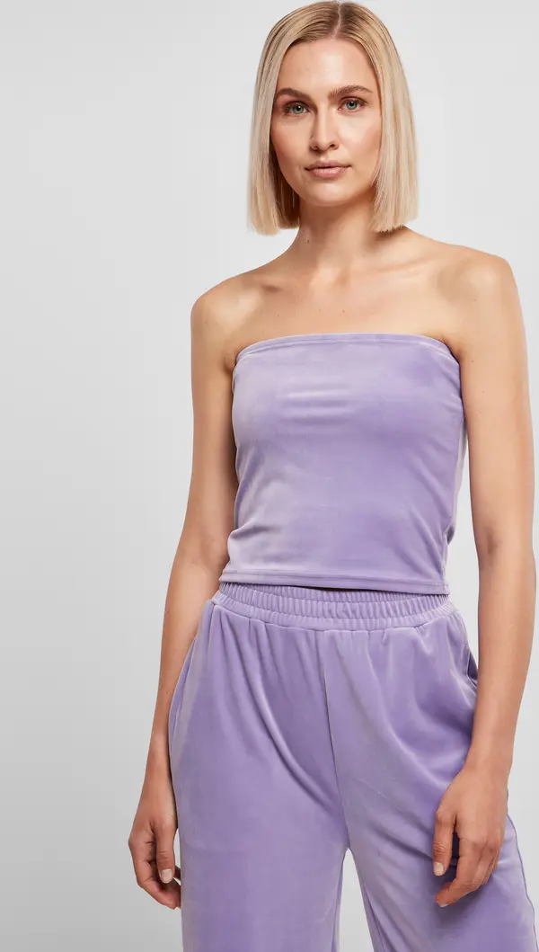 Urban Classics Ladies Short Velvet Tube Top Lavender