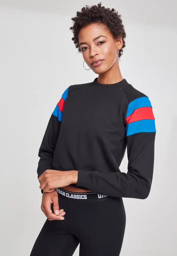 Urban Classics Ladies Sleeve Stripe Crew Black/Light Blue/Tan