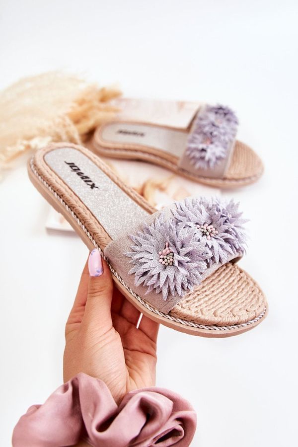 Kesi Lady's slippers with flower material Grey Susana