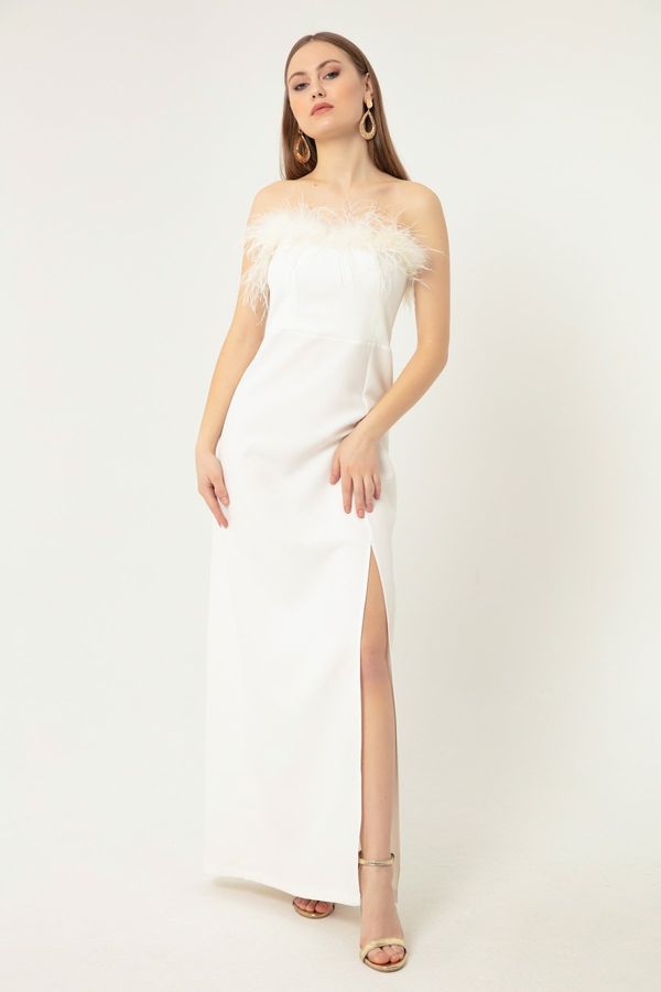 Lafaba Lafaba Дамска бяла вечерна рокля & Абитуриентска рокля с подрязан детайл