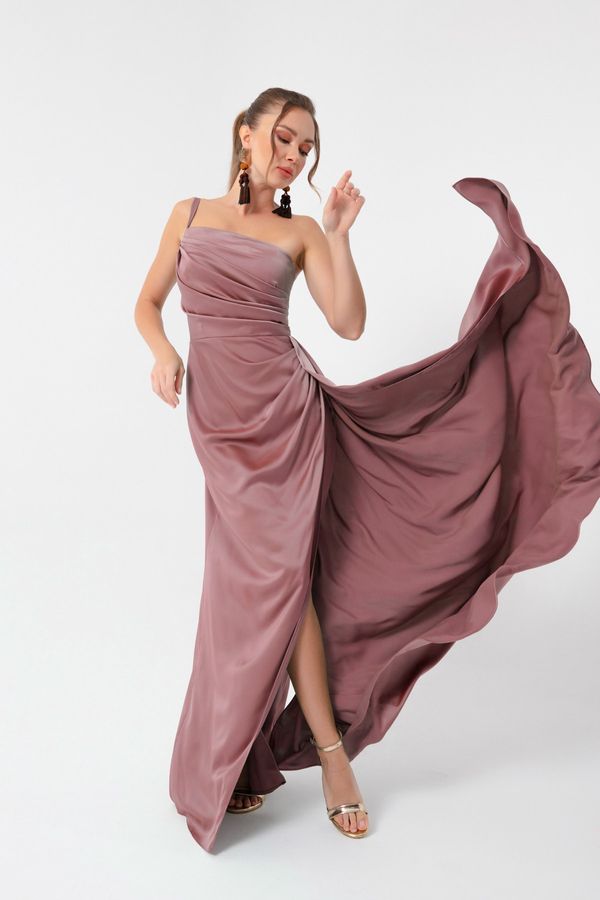 Lafaba Lafaba Дамска сьомга с едно рамо сатенена вечерна рокля & Абитуриентски бал