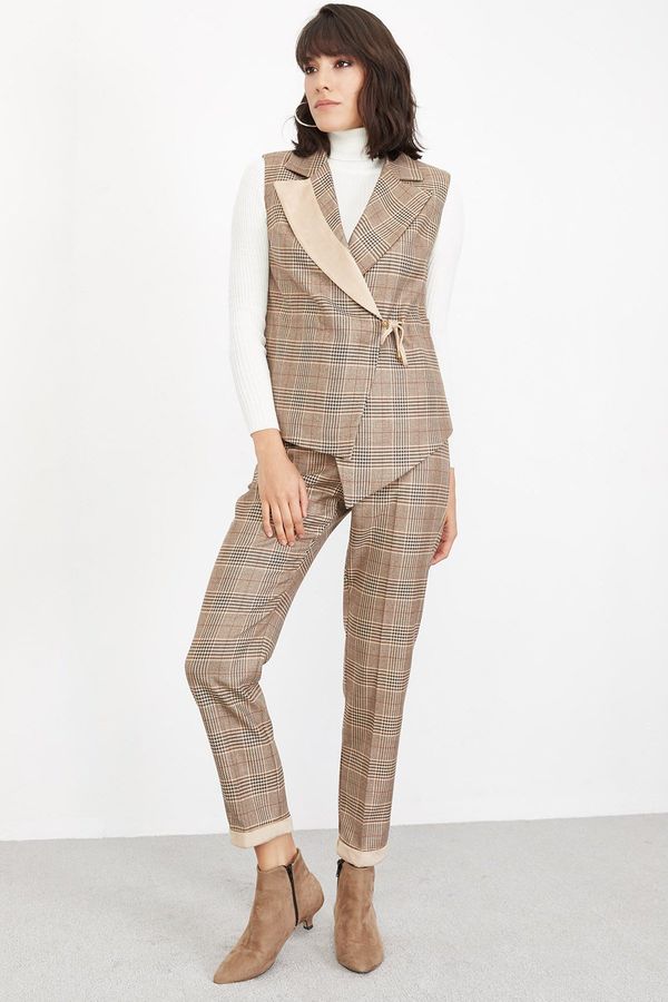 Lafaba Lafaba Дамски бежов кариран панталон