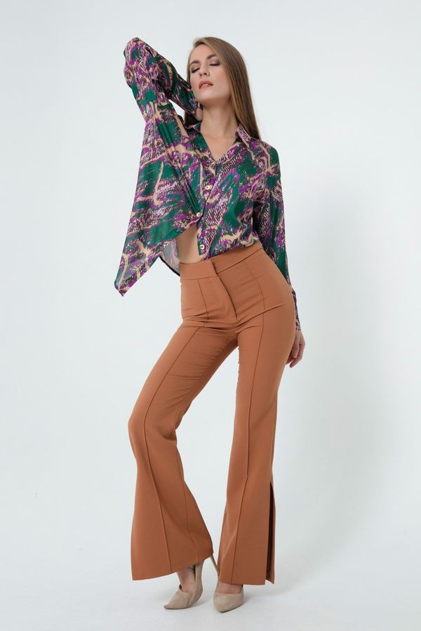 Lafaba Lafaba Дамски кафяви панталони с цепка