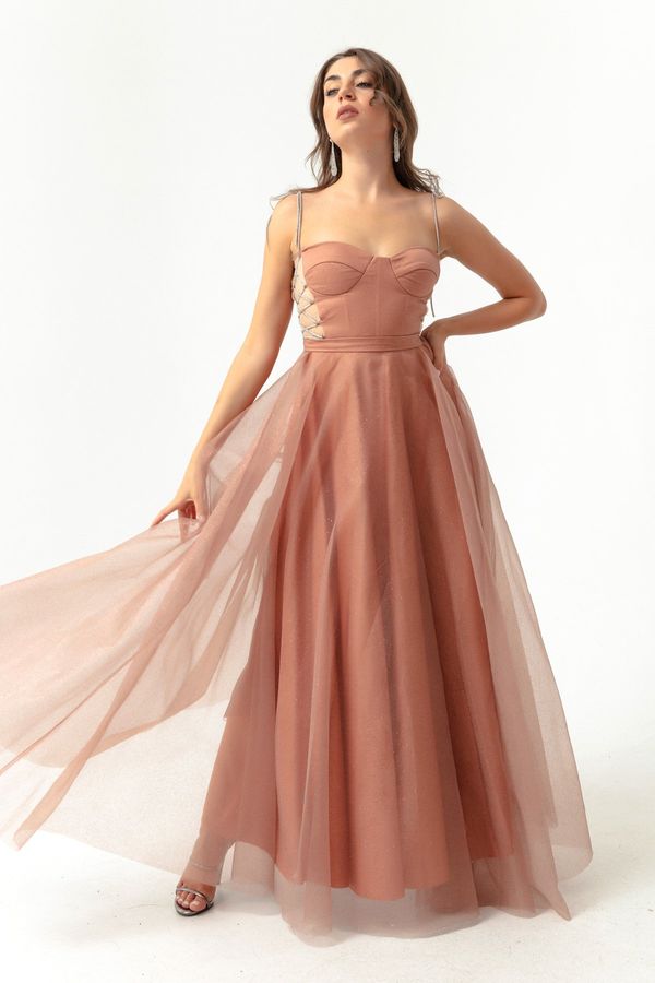 Lafaba Lafaba Дамски норка каменна каишка Glittery Glittery, Flare Cut дълга вечерна рокля.