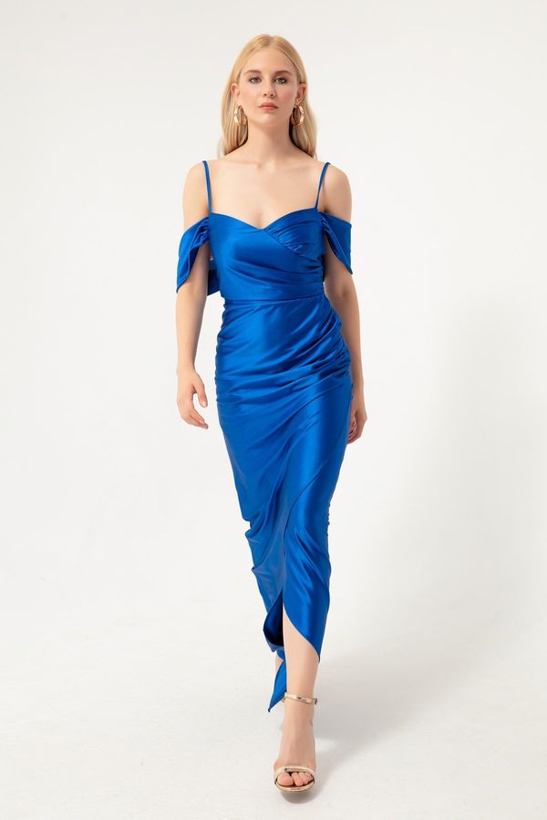 Lafaba Lafaba дамски сакс тънки презрамки, двуредна яка с цепки, дълга вечерна рокля.