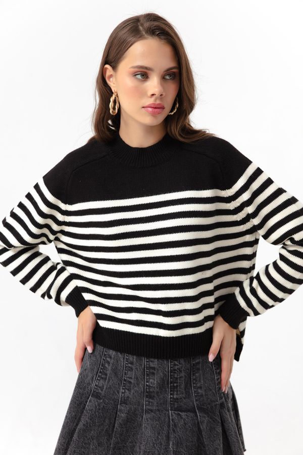 Lafaba Lafaba Women's Black Turtleneck Striped Knitwear Sweater