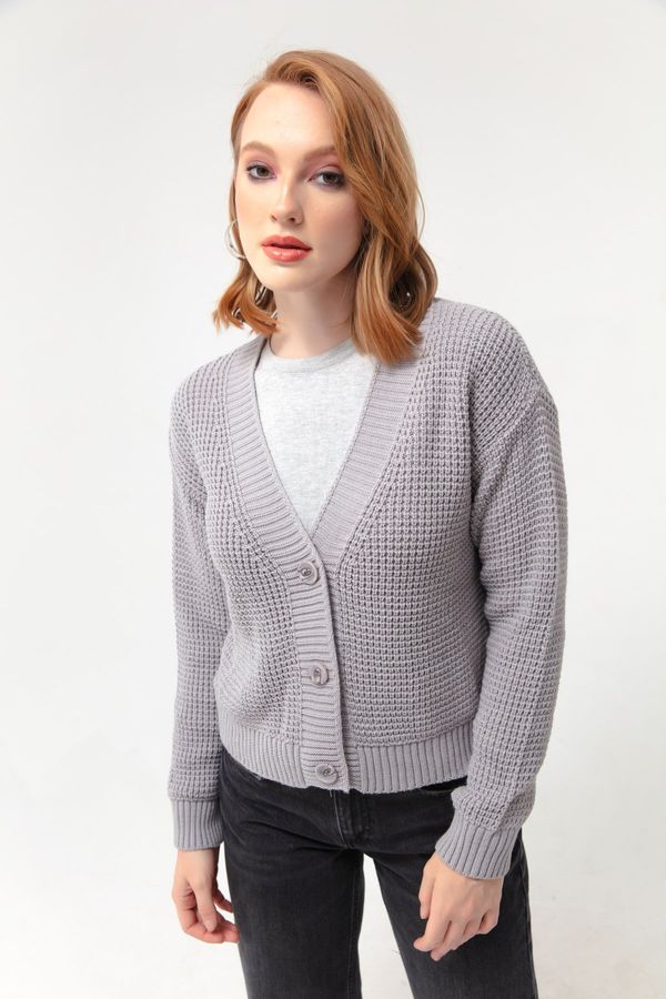 Lafaba Lafaba Women's Gray Button Detailed Knitwear Cardigan