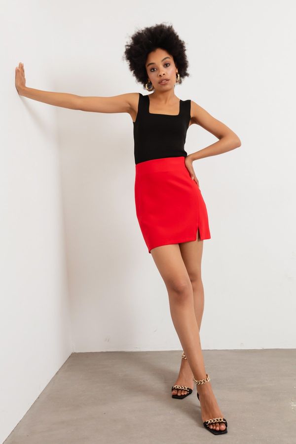 Lafaba Lafaba Women's Red Slit Mini Skirt