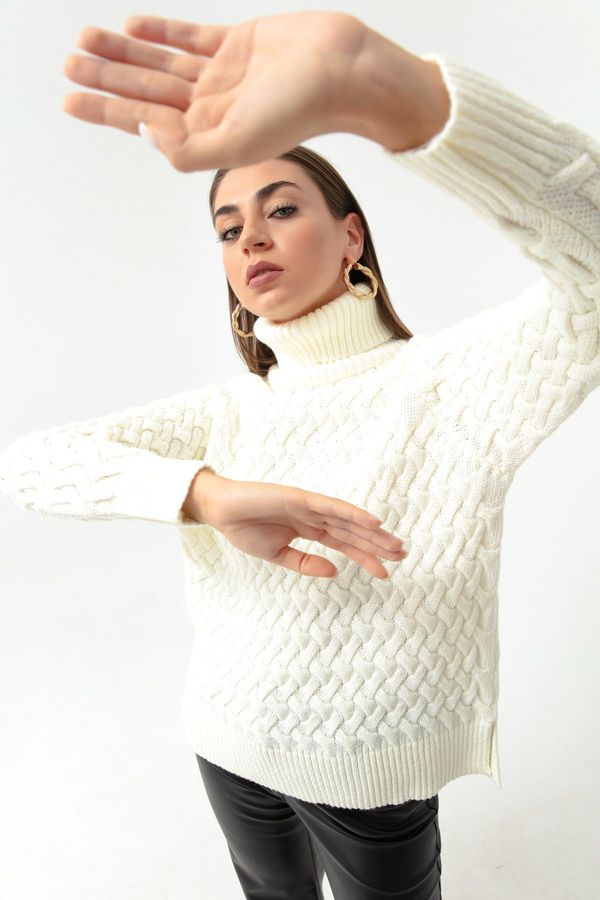 Lafaba Lafaba жените бели поло трикотажни подробни трикотаж пуловер