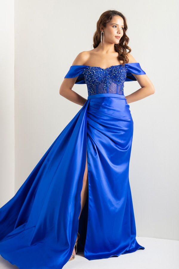 Lafaba Lafaba жените Сакс лодка врата банел корсет дълга вечерна рокля