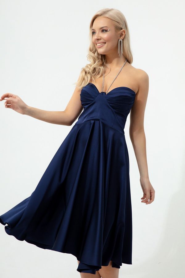 Lafaba Lafaba жените тъмносин каменни презрамки, Flare нарязани мини вечерна рокля