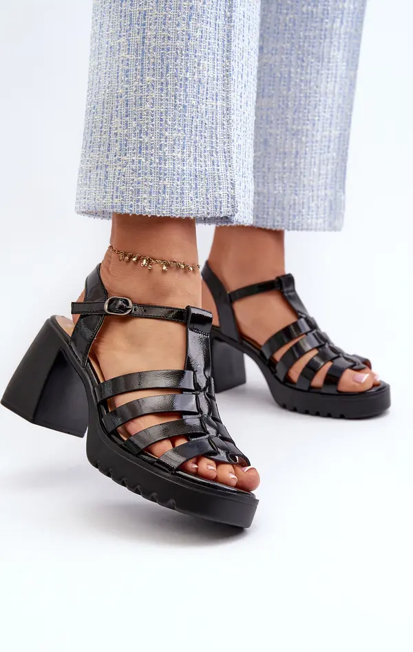 VINCEZA Лакирани Кожени Дамски Сандали На Ток Черни Vinceza 66621