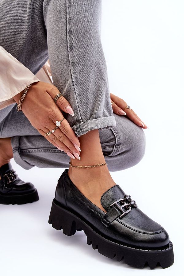 Laura Messi Laura Messi Дамски кожени мокасини с декоративни черни линдани