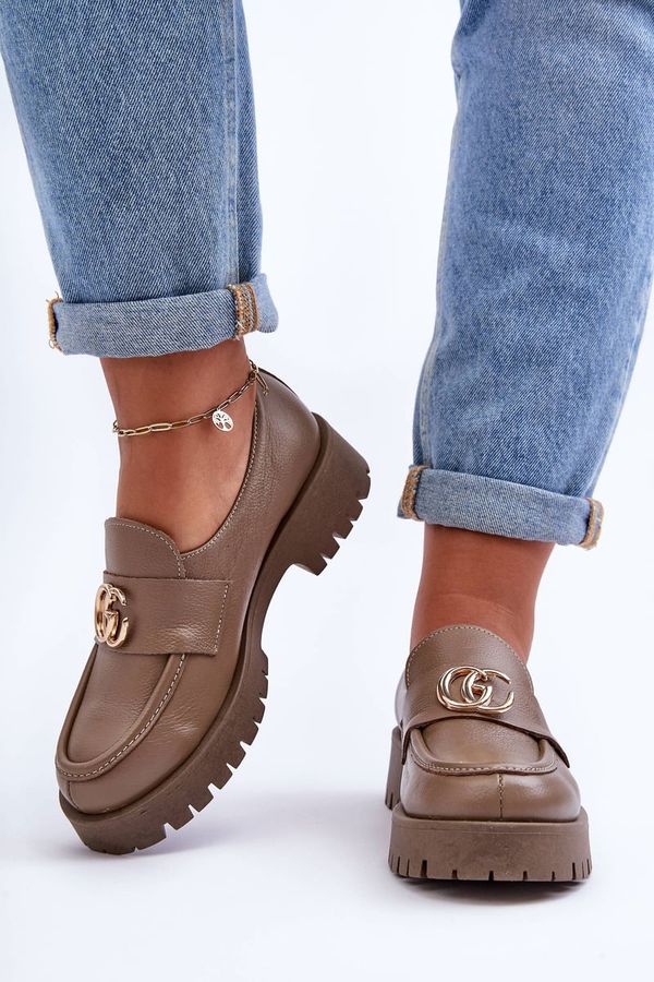 Laura Messi Laura Messi Дамски кожени полуботуши с орнамент Тъмно бежови розови водопади